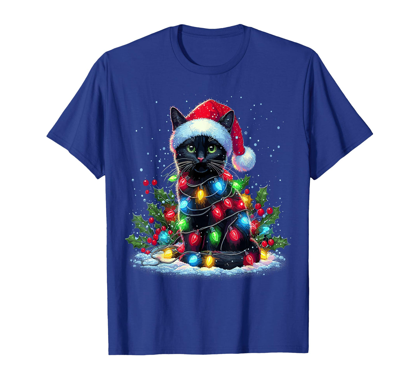 Black Cat Christmas Santa Hat Funny Meowy Cats T-Shirt