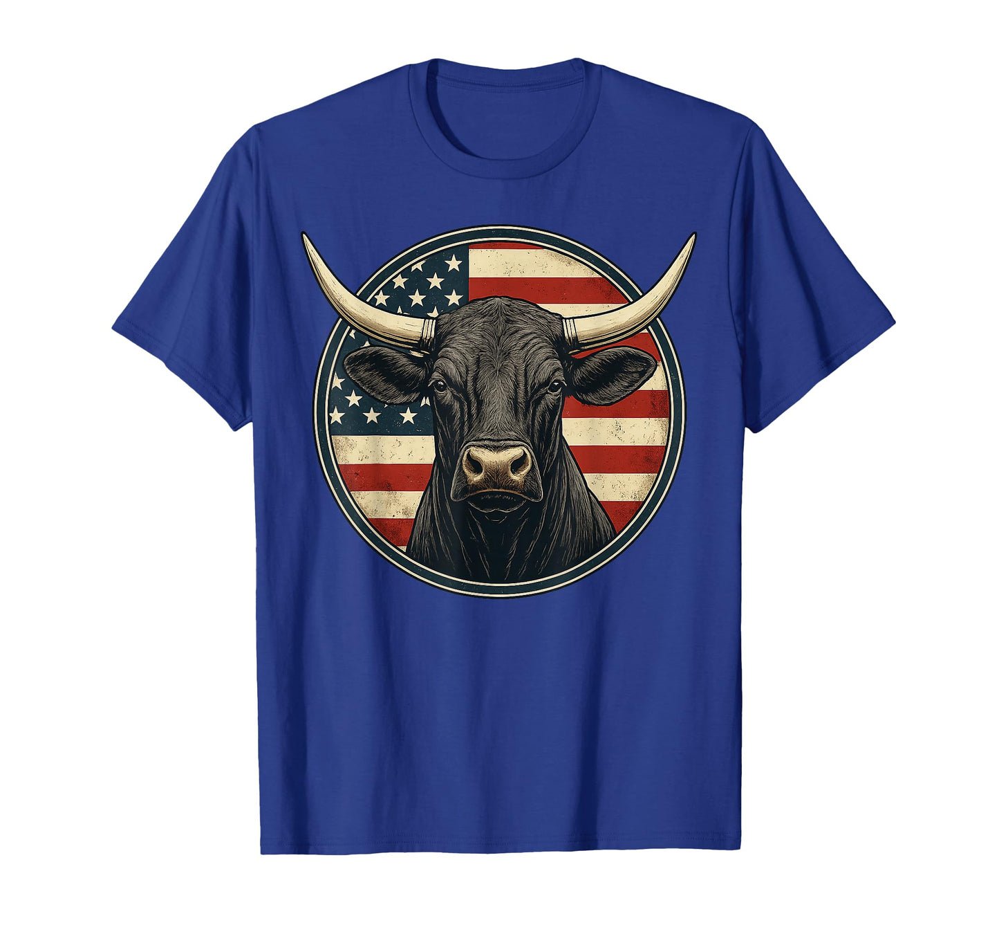 Cowboy Rodeo Bull Distressed American Flag Western T-Shirt