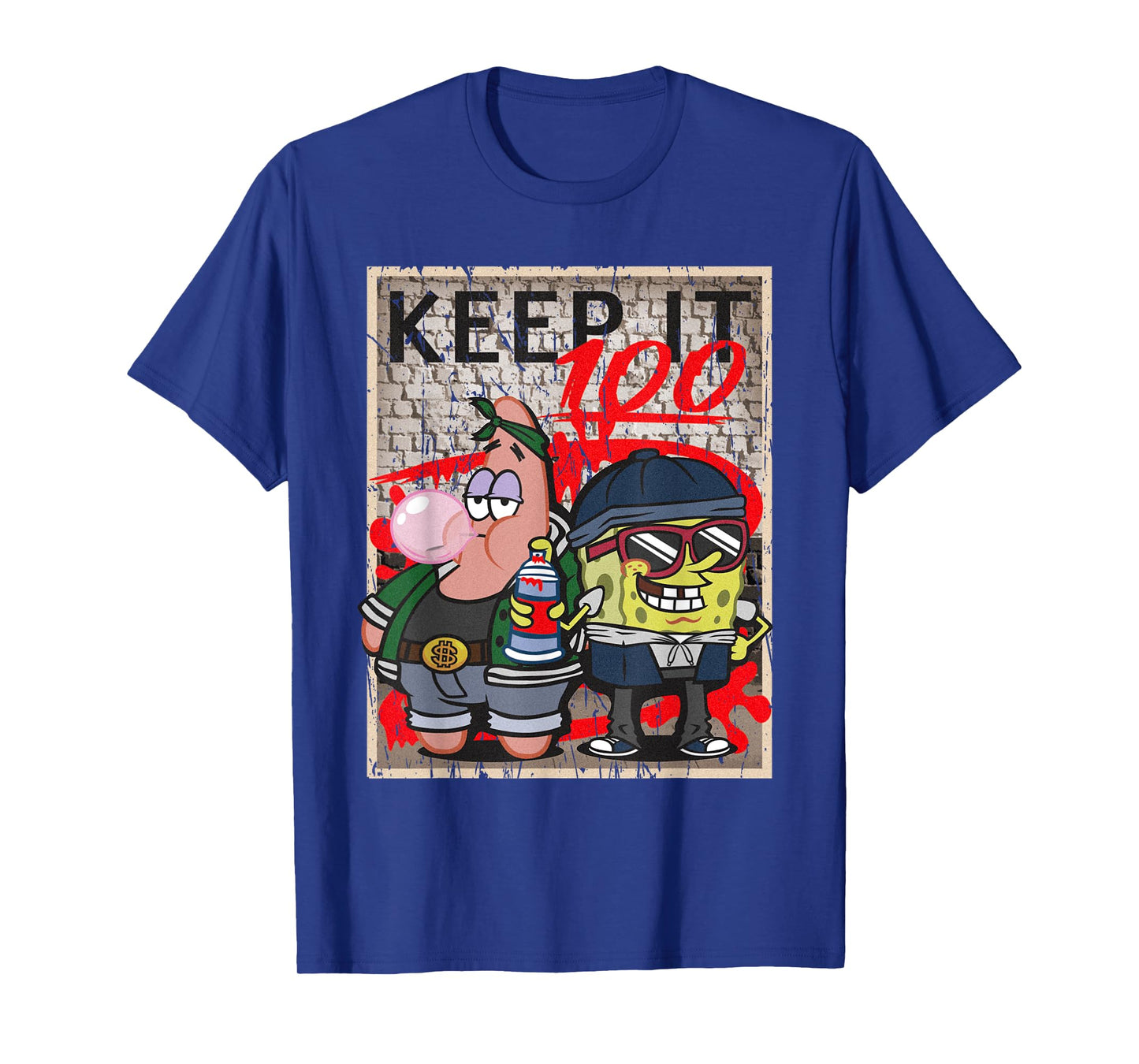 Mademark x SpongeBob SquarePants - SpongeBob and Patrick Keep it 100 Hip Hop Rap Graffiti Cool T-Shirt