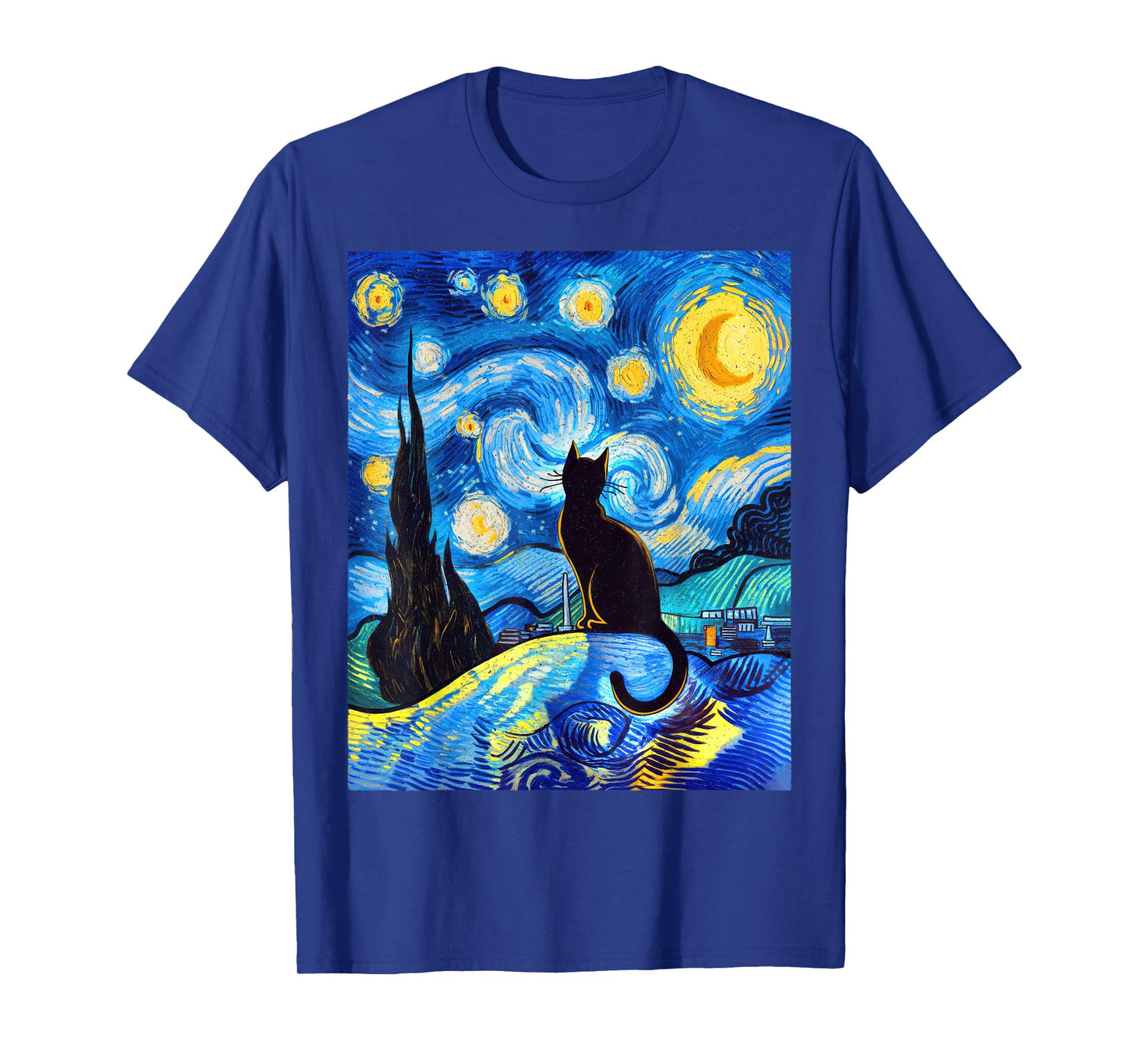 Black Cat on a Starry Night β Cat Lover Funny Van Gogh T-Shirt