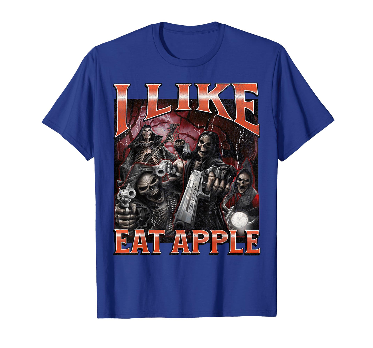 I Like Eat Apple Funny Hard Skeleton Meme Bootleg Graphic T-Shirt