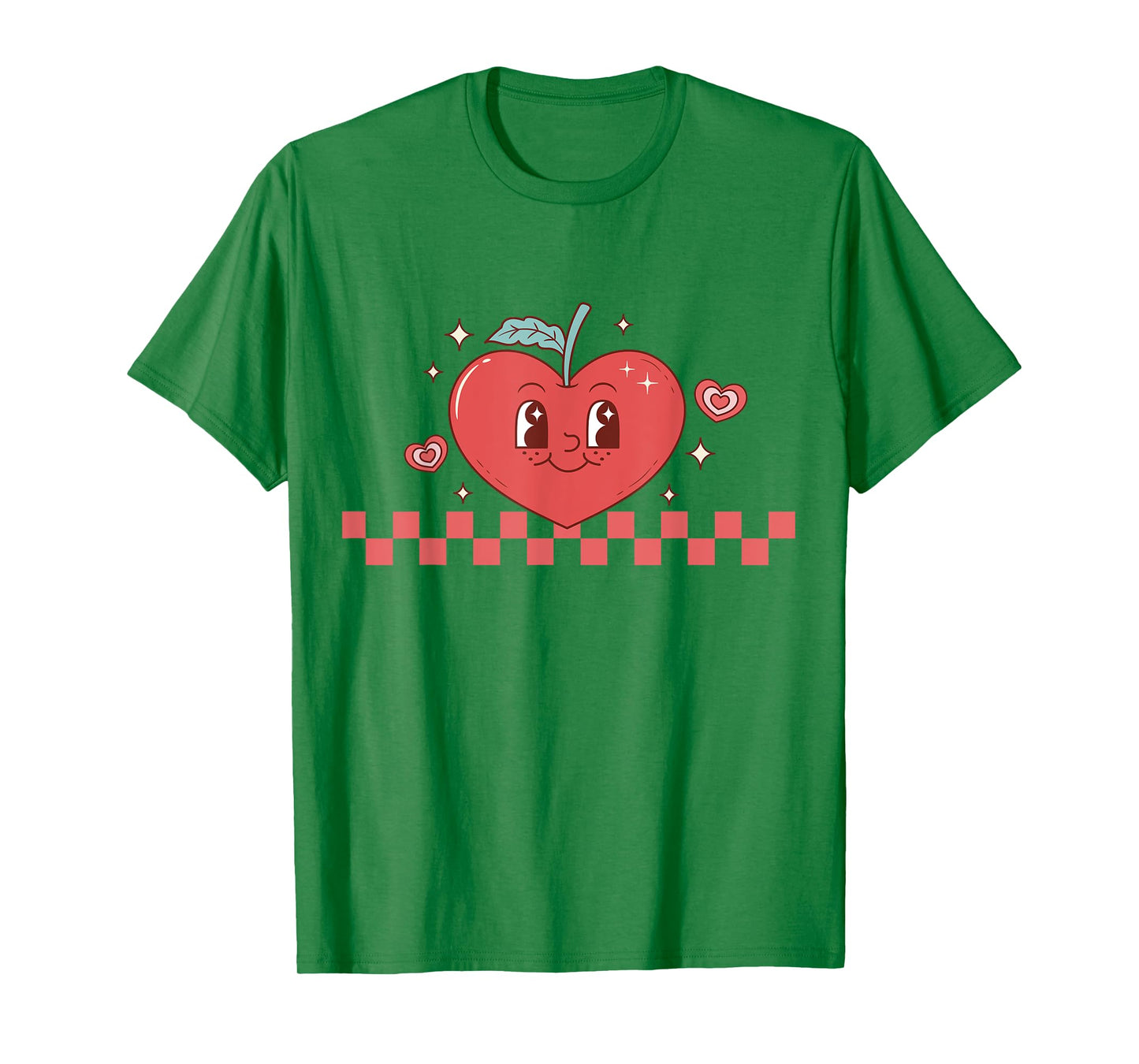 Cute Retro Checkered Apple with Face Teacher Heart Trendy T-Shirt for Men Women Kids
