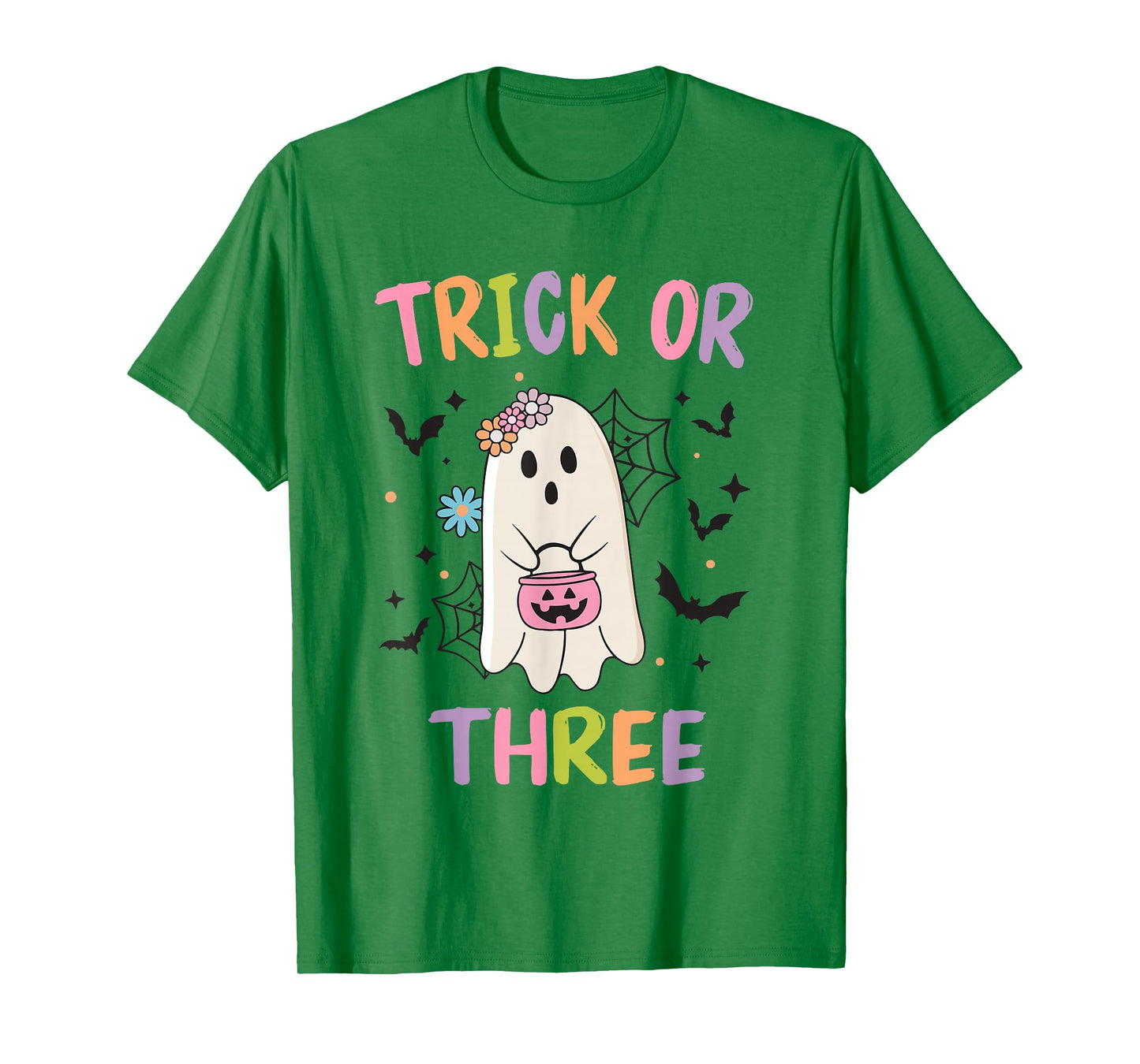 Trick or Three Cute Ghost Groovy 3rd Birthday Girls Kids T-Shirt