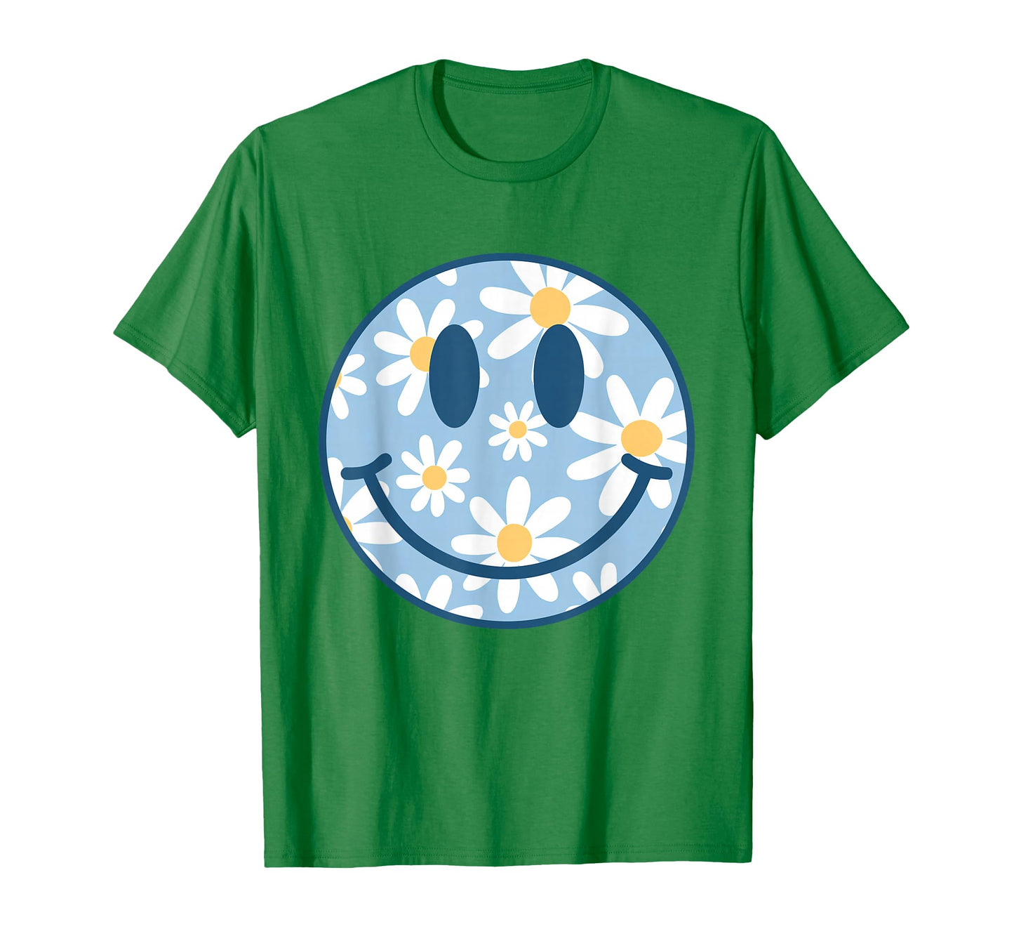 Retro Blue Happy Face Checkered Pattern Smile Face Trendy T-Shirt