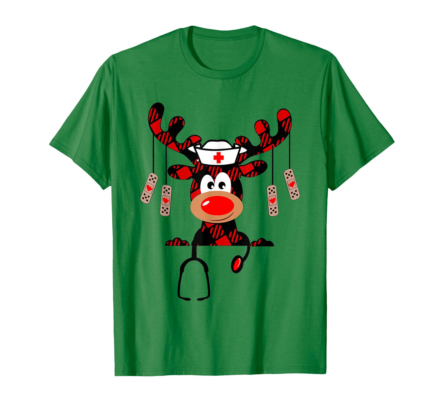 Nurse Christmas Reindeer Nurse Plaid NICU RN LPN Scrub Top T-Shirt