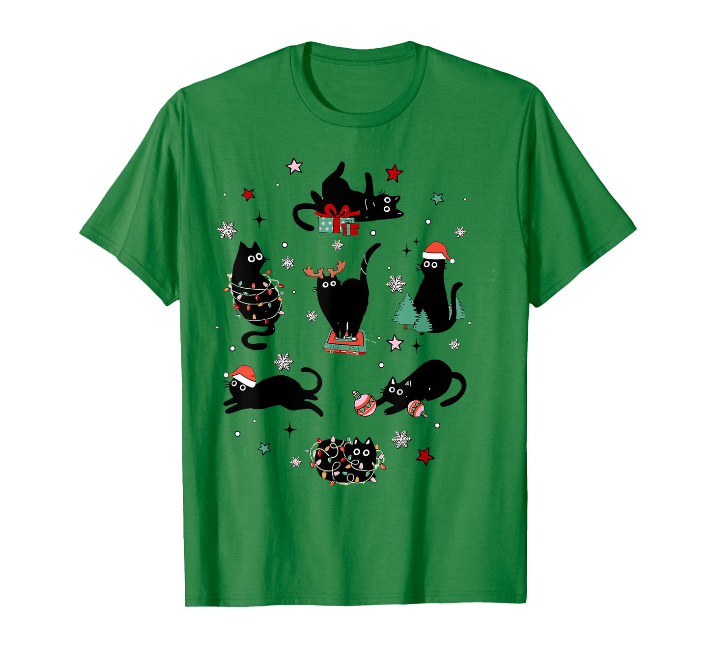 Santa Cat Light Gorgeous Reindeer Pajama Christmas Cat Lover T-Shirt