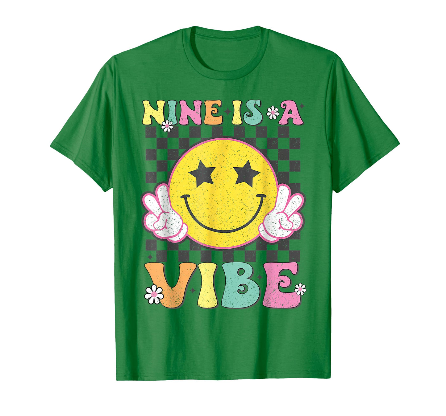 Nine Is A Vibe 9th Birthday Groovy Smile Face 9 Years Old T-Shirt