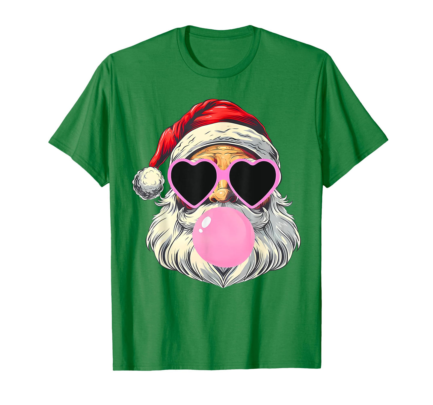 Santa Claus Blowing Bubble Gum Pink Sunglasses Christmas T-Shirt