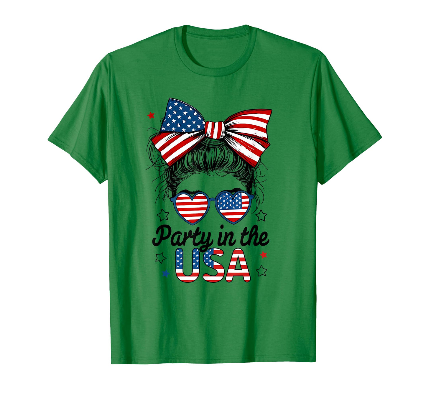 Party In USA Girls 4th of July Shirt Daughter Messy Bun USA T-Shirt