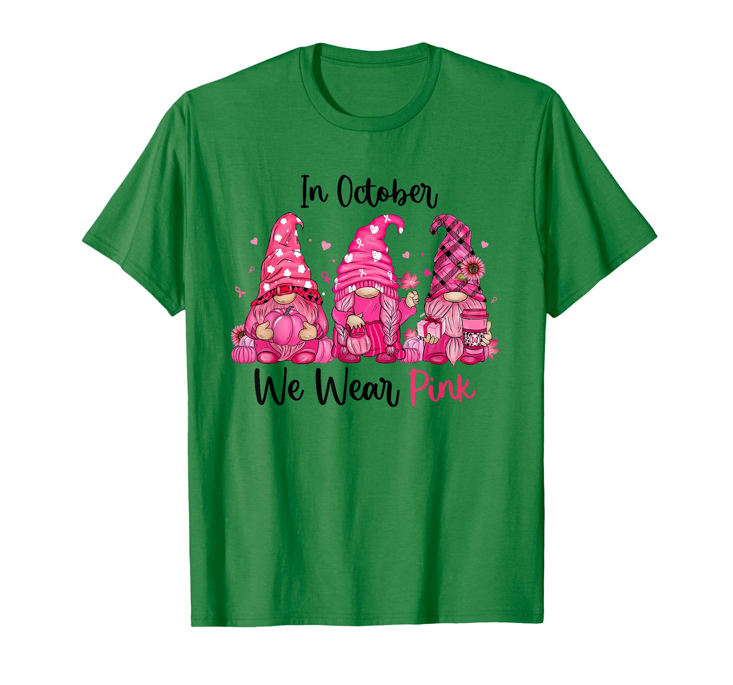 In October We Wear Pink Cute Gnomes Breast Cancer Awareness T-Shirt