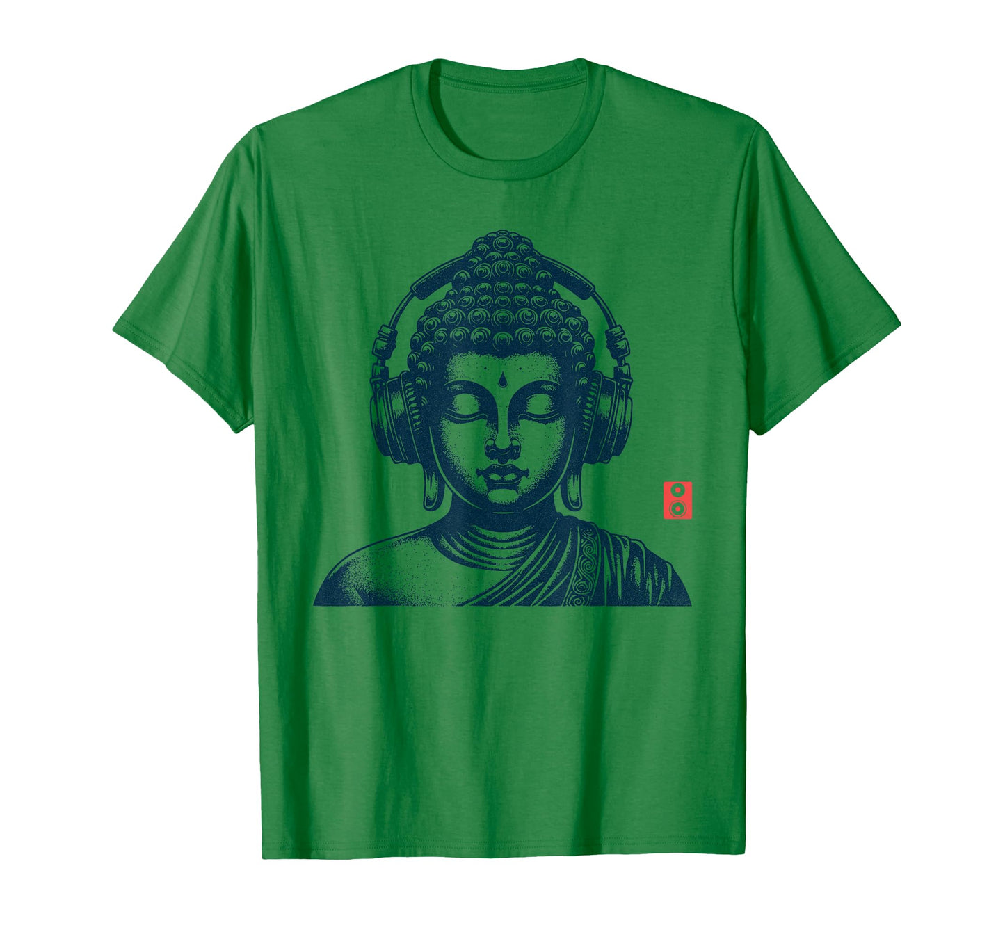 Buddha Wearing Headphones Vintage Retro Grey T-Shirt, Unisex-Adult, Short Sleeve, Music, Buddha, Relax