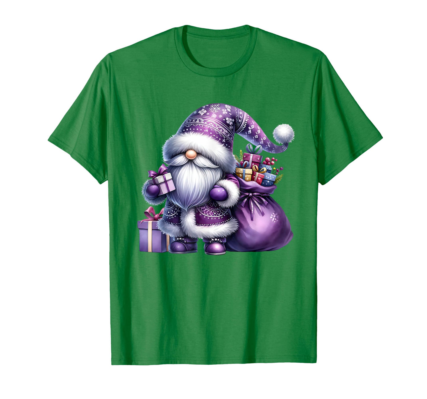 Purple Christmas Gnome With Santa Bag For Women Men Xmas T-Shirt