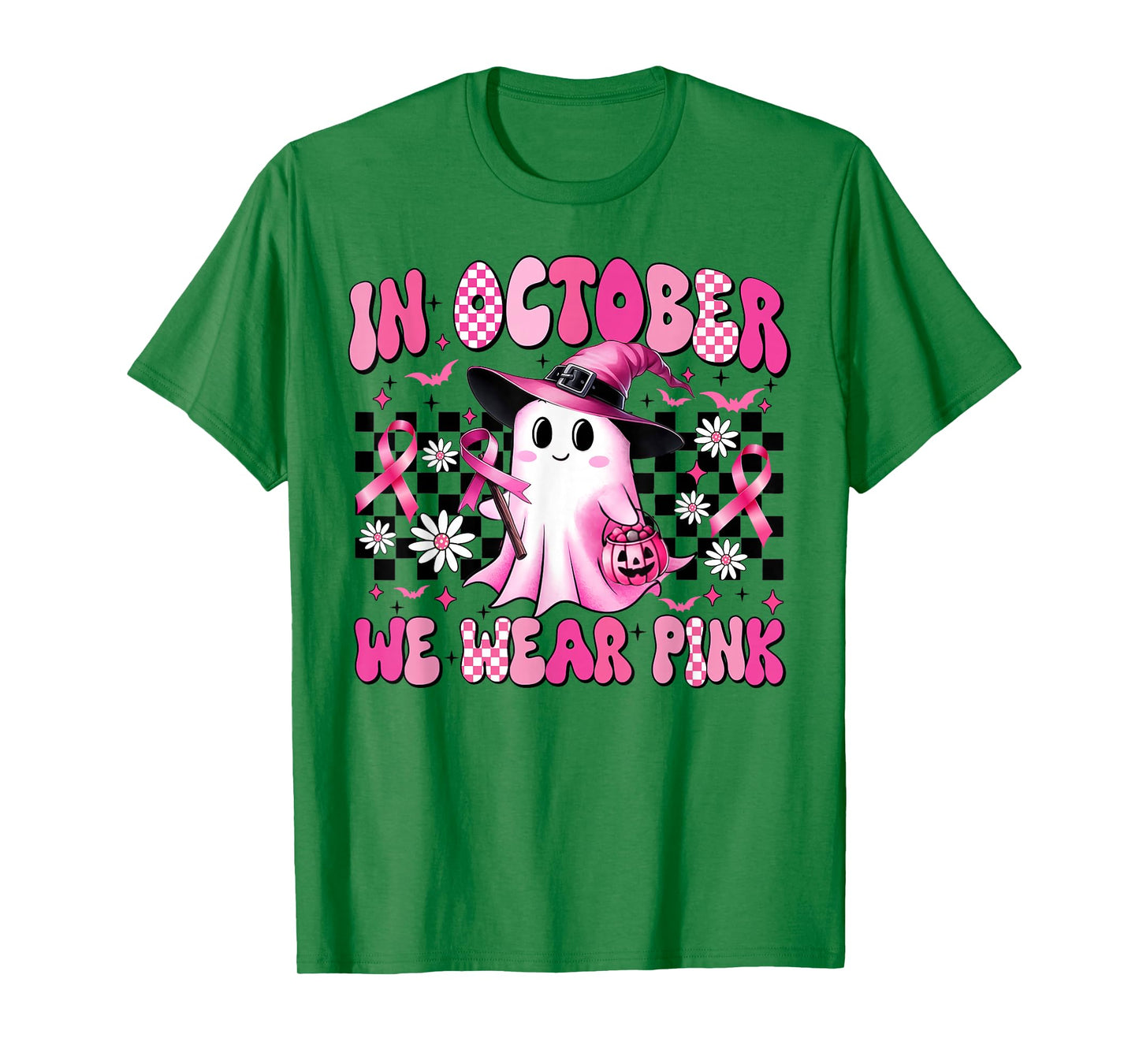 in October We Wear Pink Breast Cancer Awareness Halloween T-Shirt