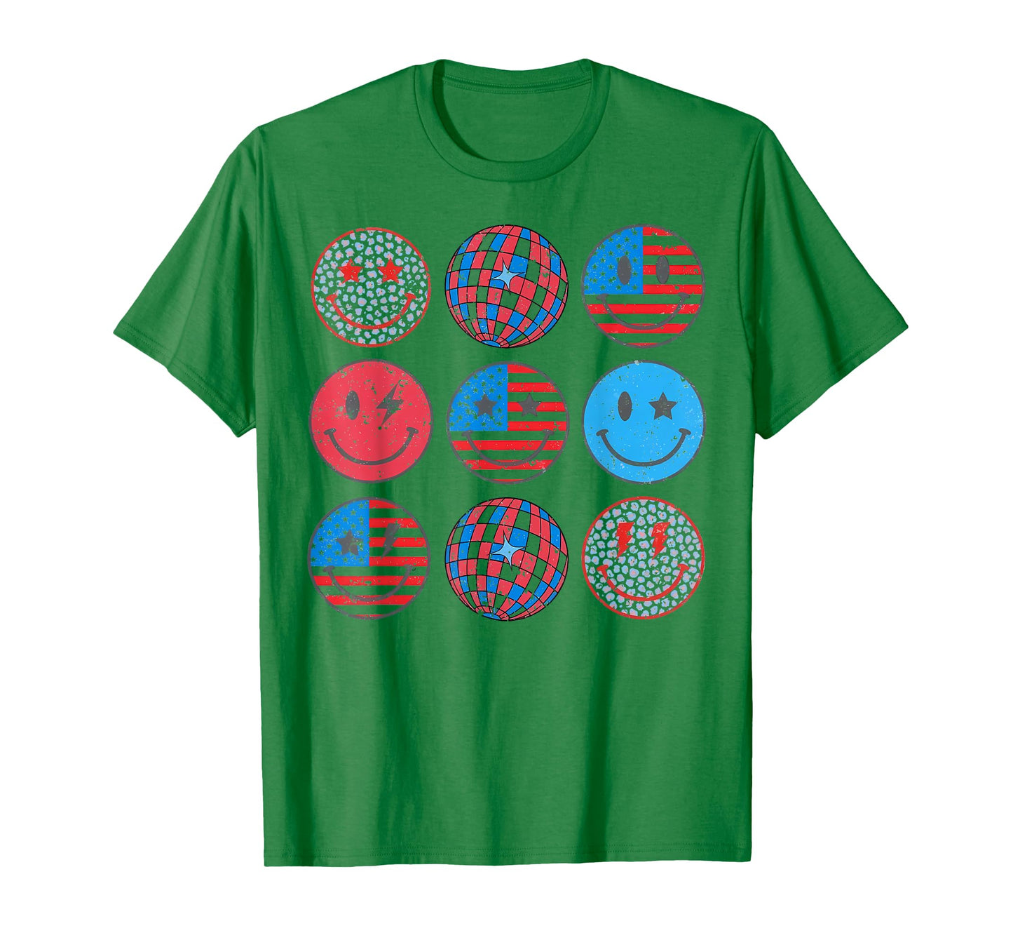 Happy 4th Of July Groovy Smile Face Red White Blue USA Flag T-Shirt for Women Kids Men