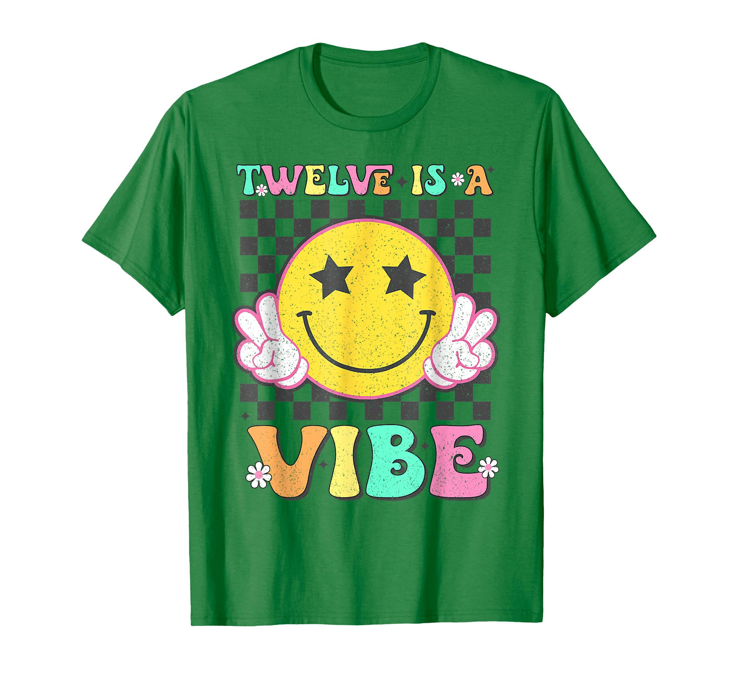Twelve Is A Vibe 12th Birthday Groovy Smile Face 12Years Old T-Shirt