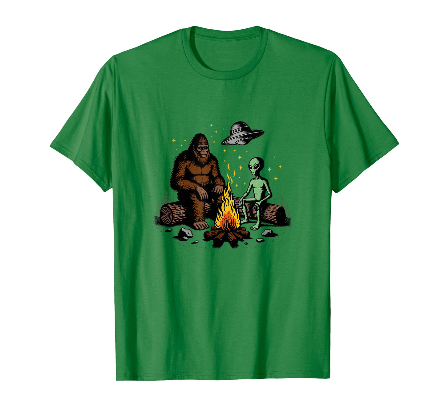 Bigfoot And Alien Campfire Gifts For Outdoor Lovers T-Shirt