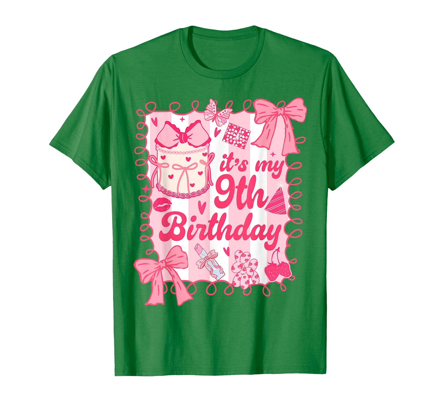 Kid It's My 9th Birthday Coquette Aesthetic 9 Years Old Girl T-Shirt