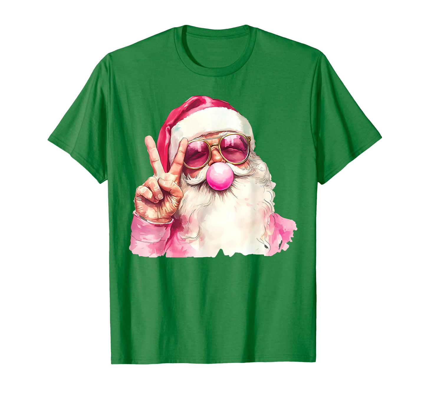Santa Claus Blowing Bubble Gum Pink Sunglasses Christmas T-Shirt