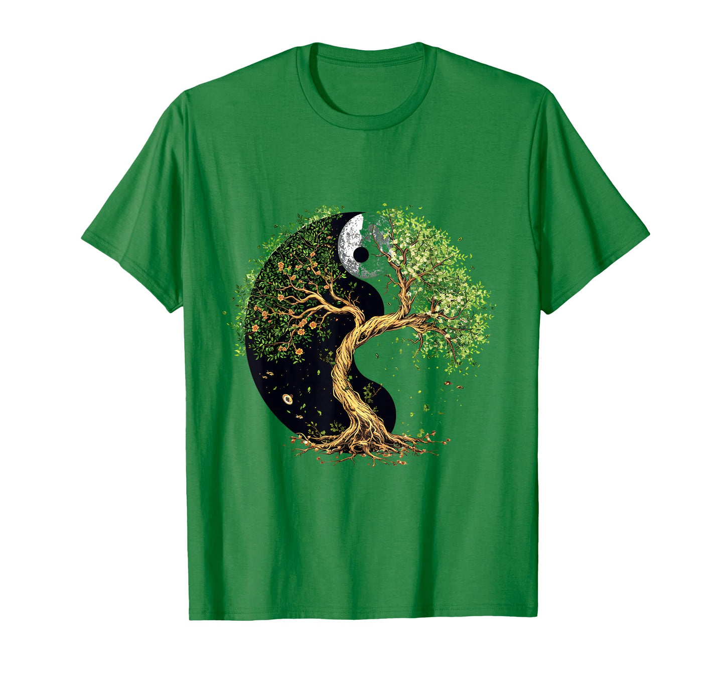 SoulVibes Creations Tree of Balance Yin and Yang T-Shirt, Small, White