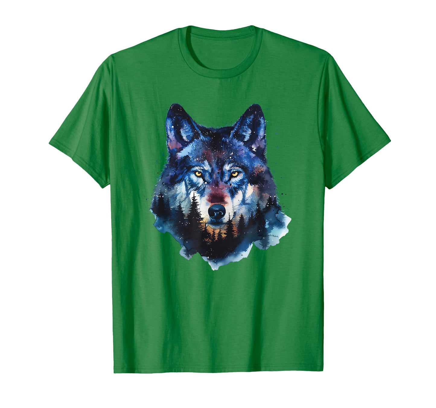 Wolf Splash Art Animal Face Forest Landscape Wolf T-Shirt