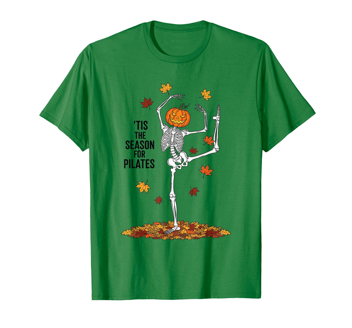 Funny Pilates Skeleton Pumpkin Yoga Halloween Fall Workout T-Shirt