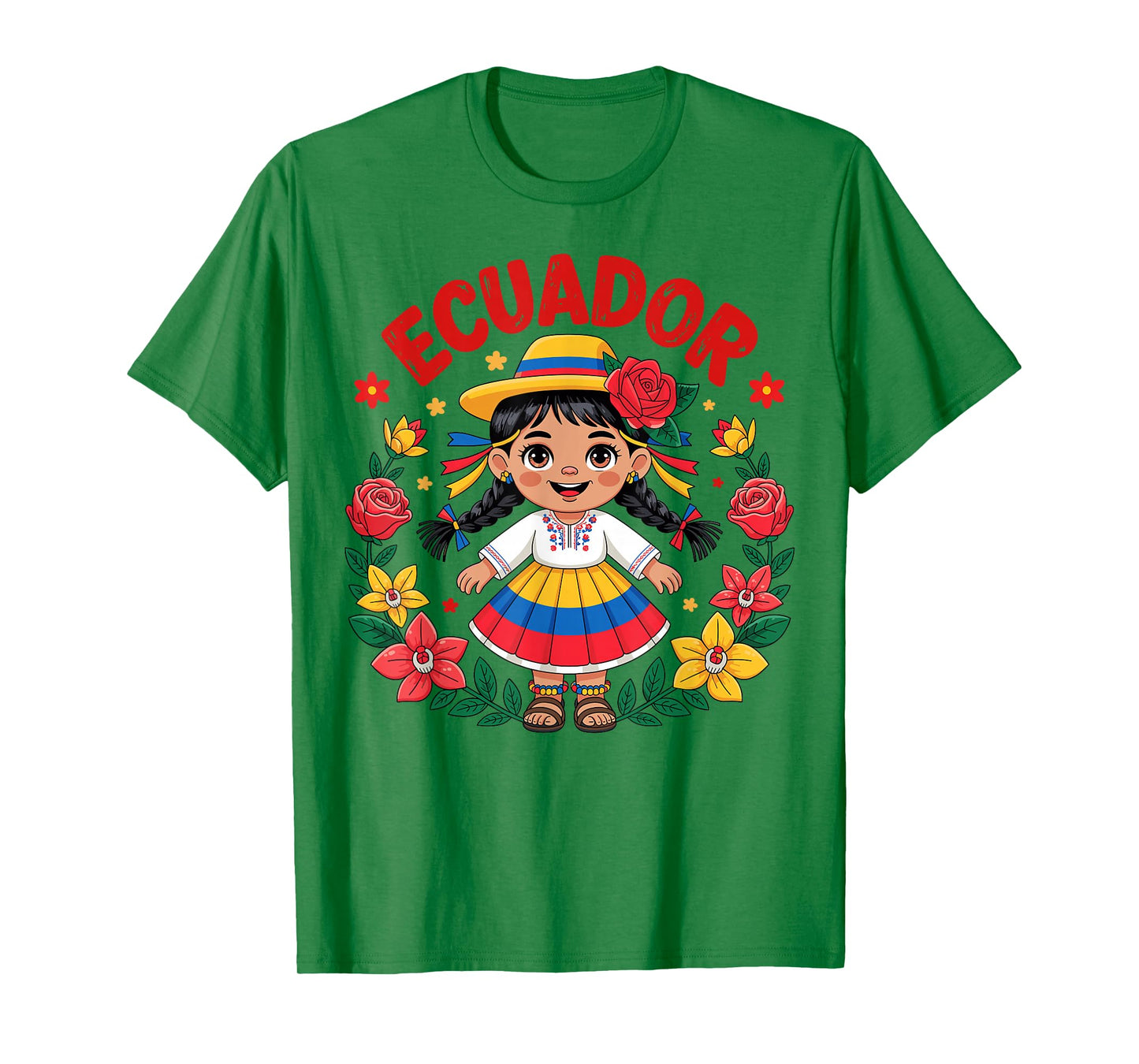 Cute Ecuador Girl Traditional Dress Flag Colors Art for Kids T-Shirt