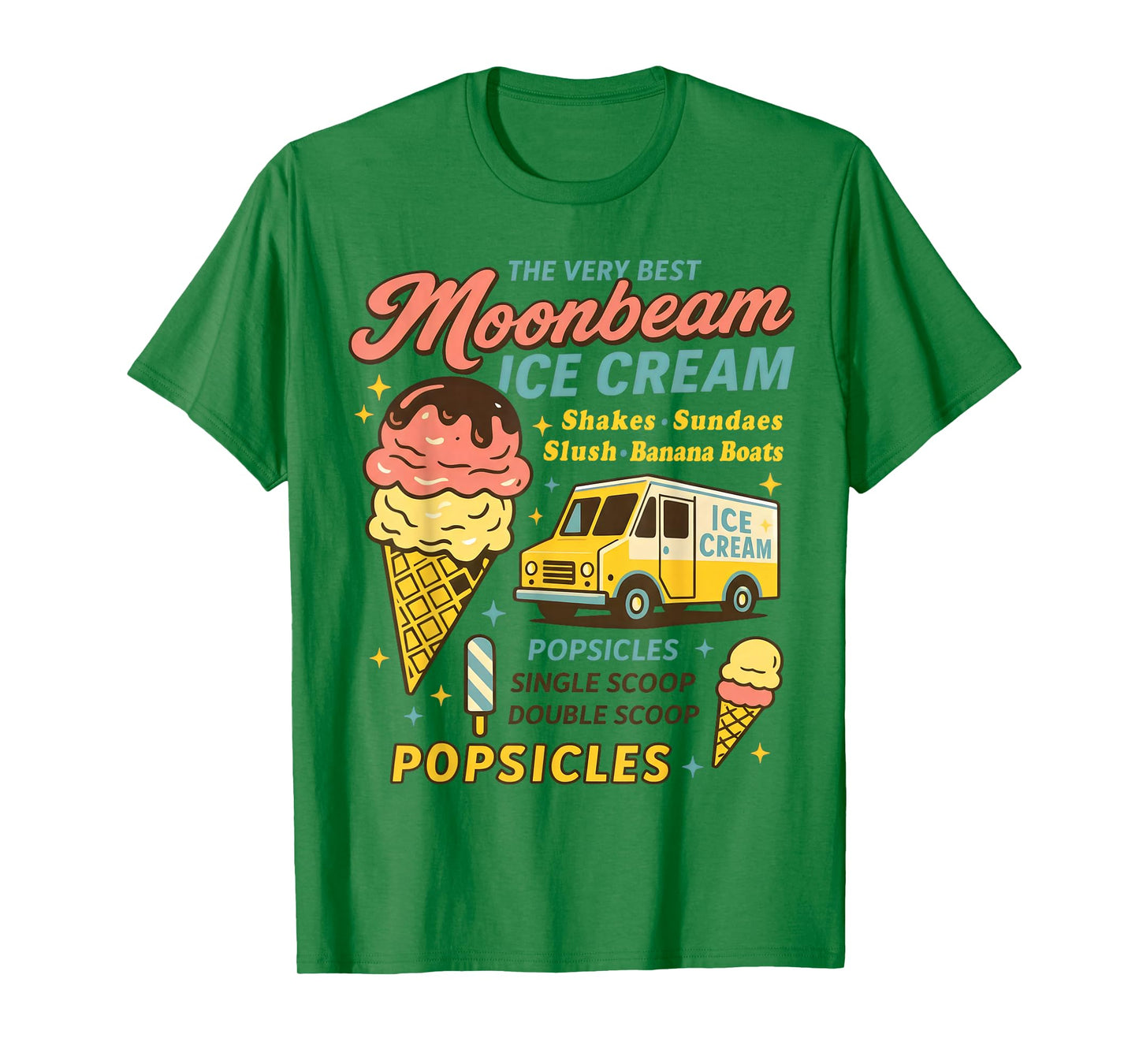 Vintage Moonbeam Ice Cream Truck Retro Double Scoop Popsicle T-Shirt