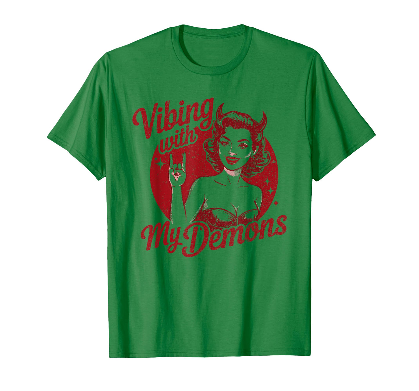 Vibing with My Demons Retro Devil Girl T-Shirt
