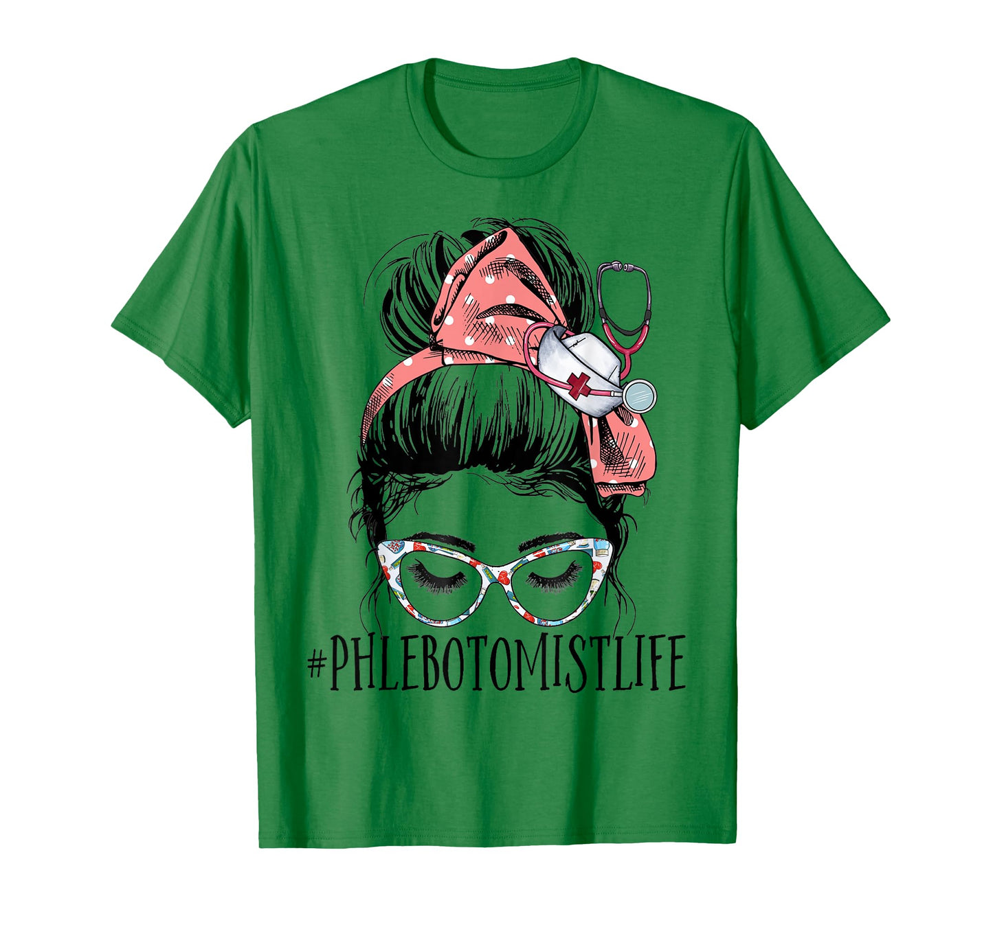 Messy Bun Phlebotomist Life Women Funny RN Phlebotomy Nurse T-Shirt