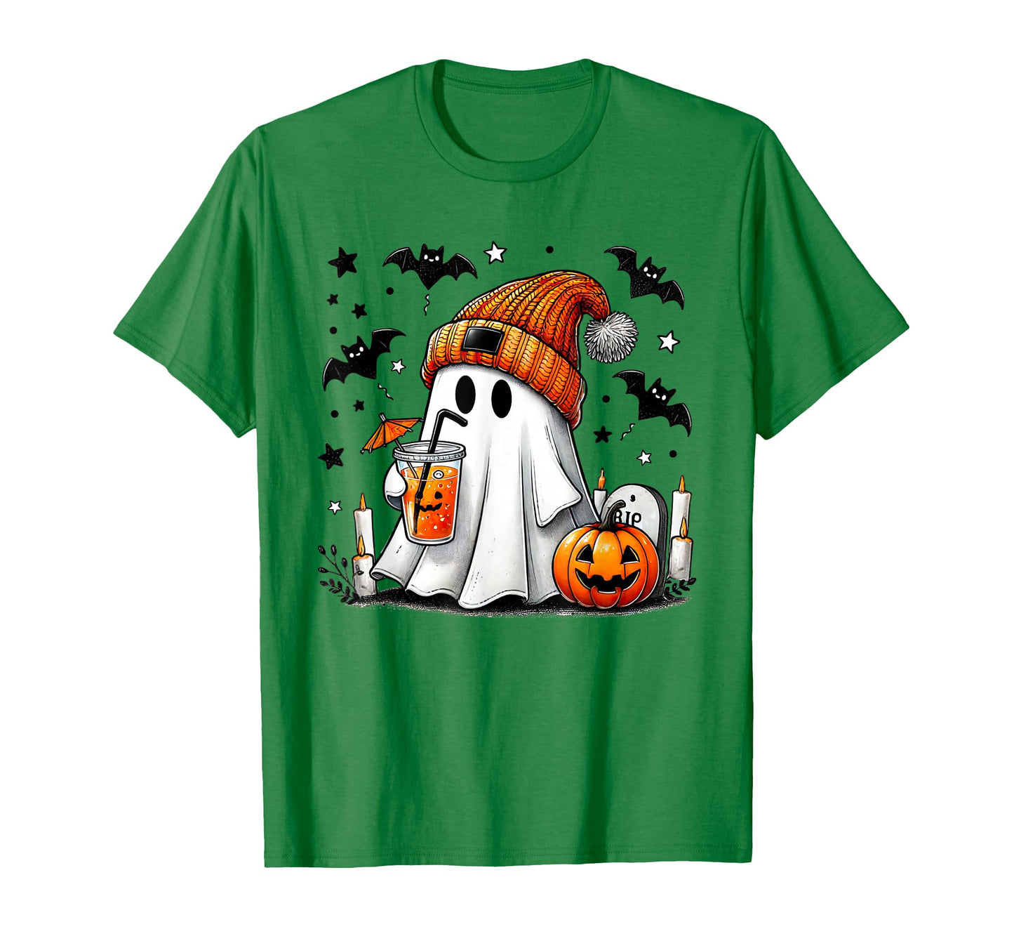 Cute Ghost Drinking Coffee Halloween Ghost Coffee Womens T-Shirt