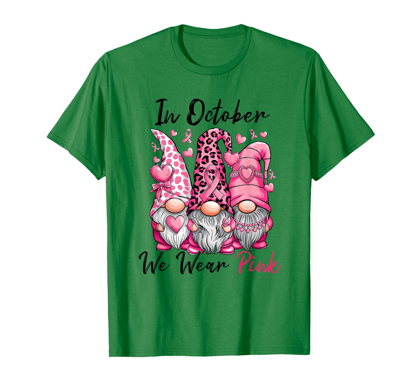 In October We Wear Pink Cute Gnomes Breast Cancer Awareness T-Shirt
