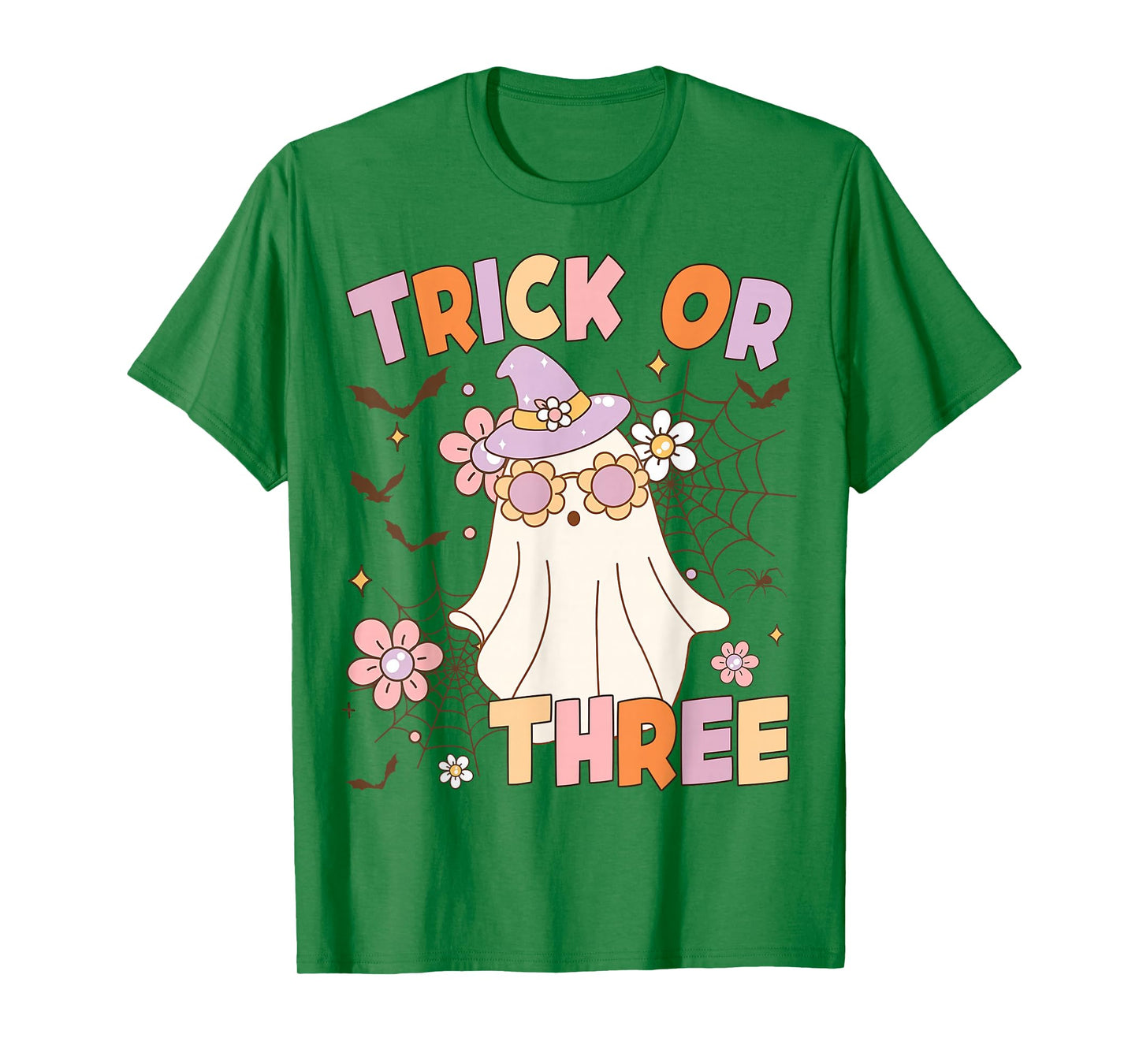 Trick or Three Cute Ghost Groovy 3rd Birthday Spooky 3 Years T-Shirt