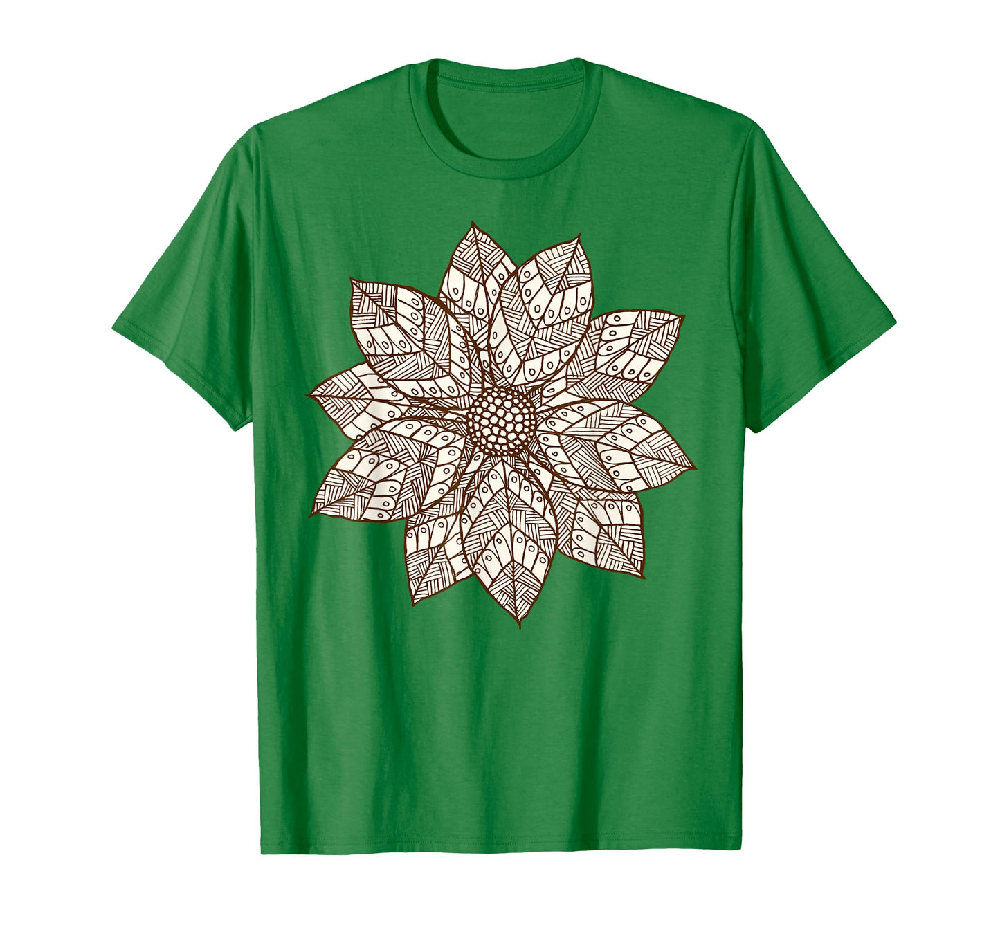 Brown & White Mandala Flower Yoga Sacred Mantra Geometry T-Shirt