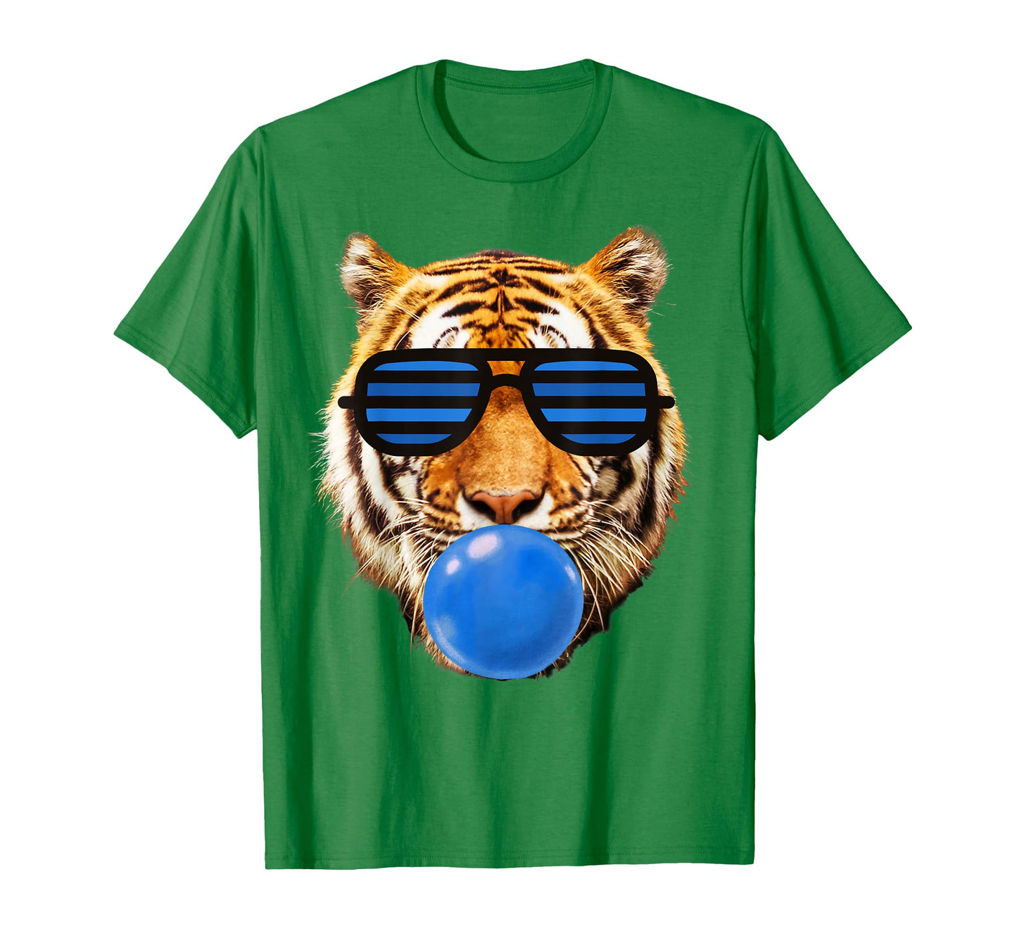 Blue Bubble Gum Tiger Face Stripe Sunglasses Tiger Head T-Shirt