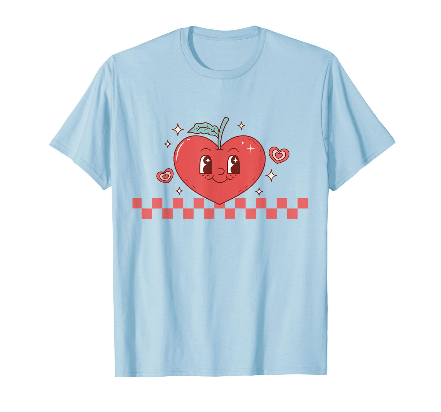 Cute Retro Checkered Apple with Face Teacher Heart Trendy T-Shirt for Men Women Kids