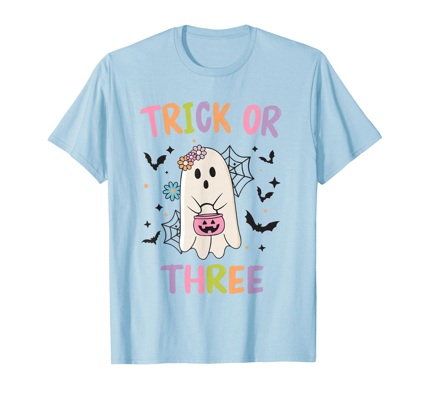 Trick or Three Cute Ghost Groovy 3rd Birthday Girls Kids T-Shirt