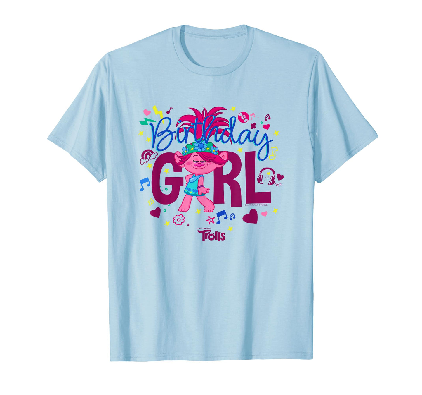 Trolls Cute Sassy Poppy Birthday Girl Big Chest Logo T-Shirt