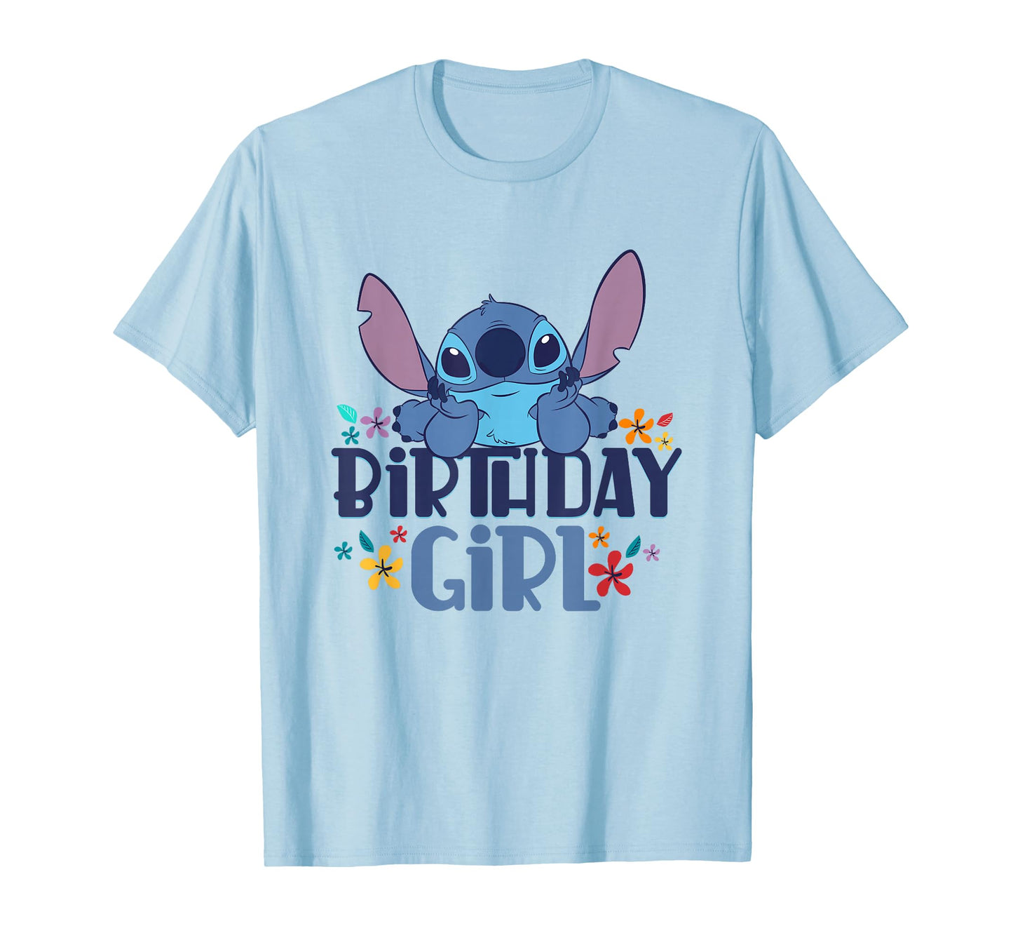 Disney Lilo & Stitch Birthday Girl Happy Stitch Floral Logo T-Shirt