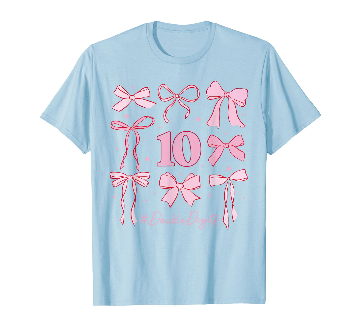 Cute Double Digits Birthday Girl 10th Birthday Coquette Bow T-Shirt