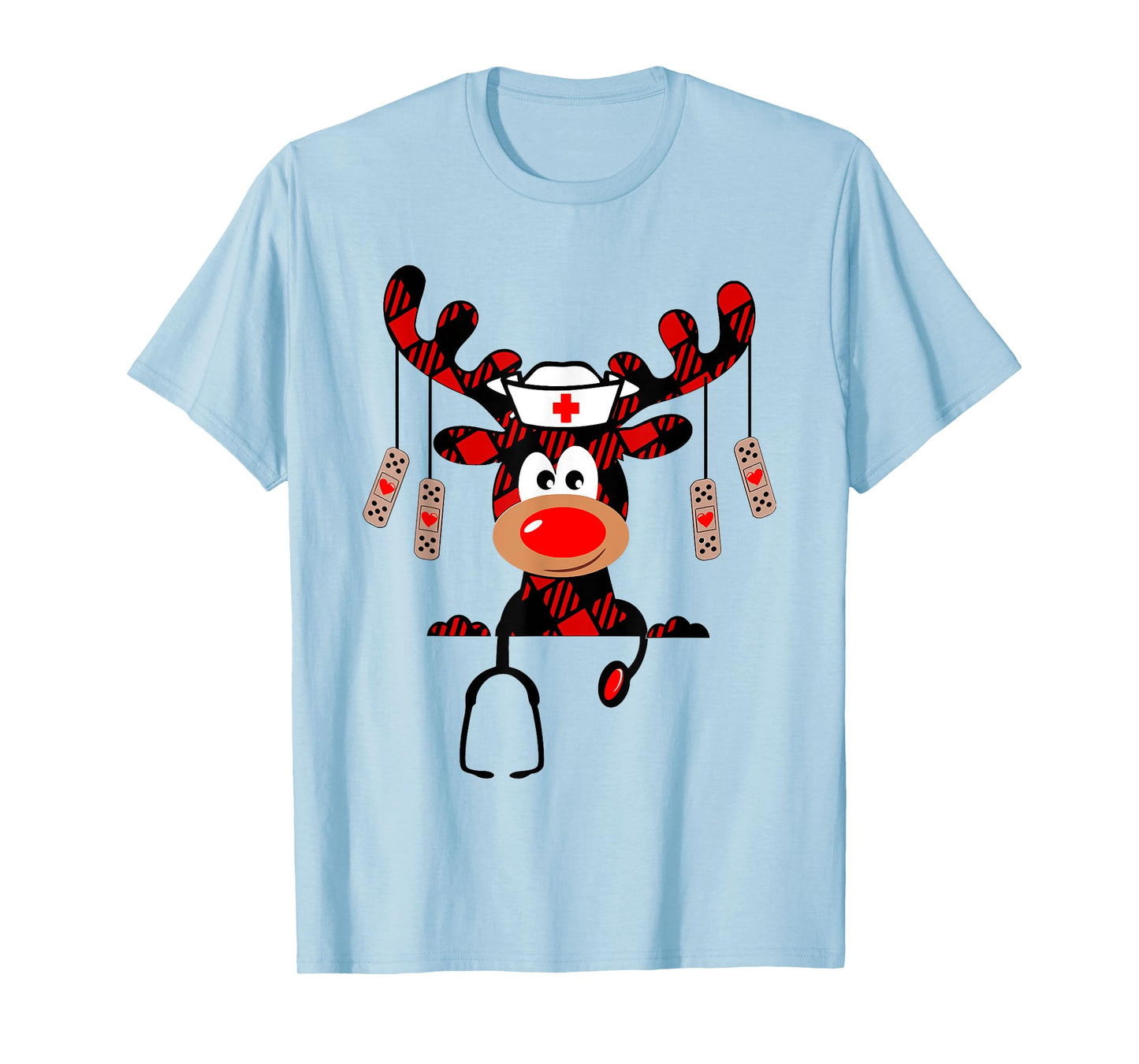Nurse Christmas Reindeer Nurse Plaid NICU RN LPN Scrub Top T-Shirt