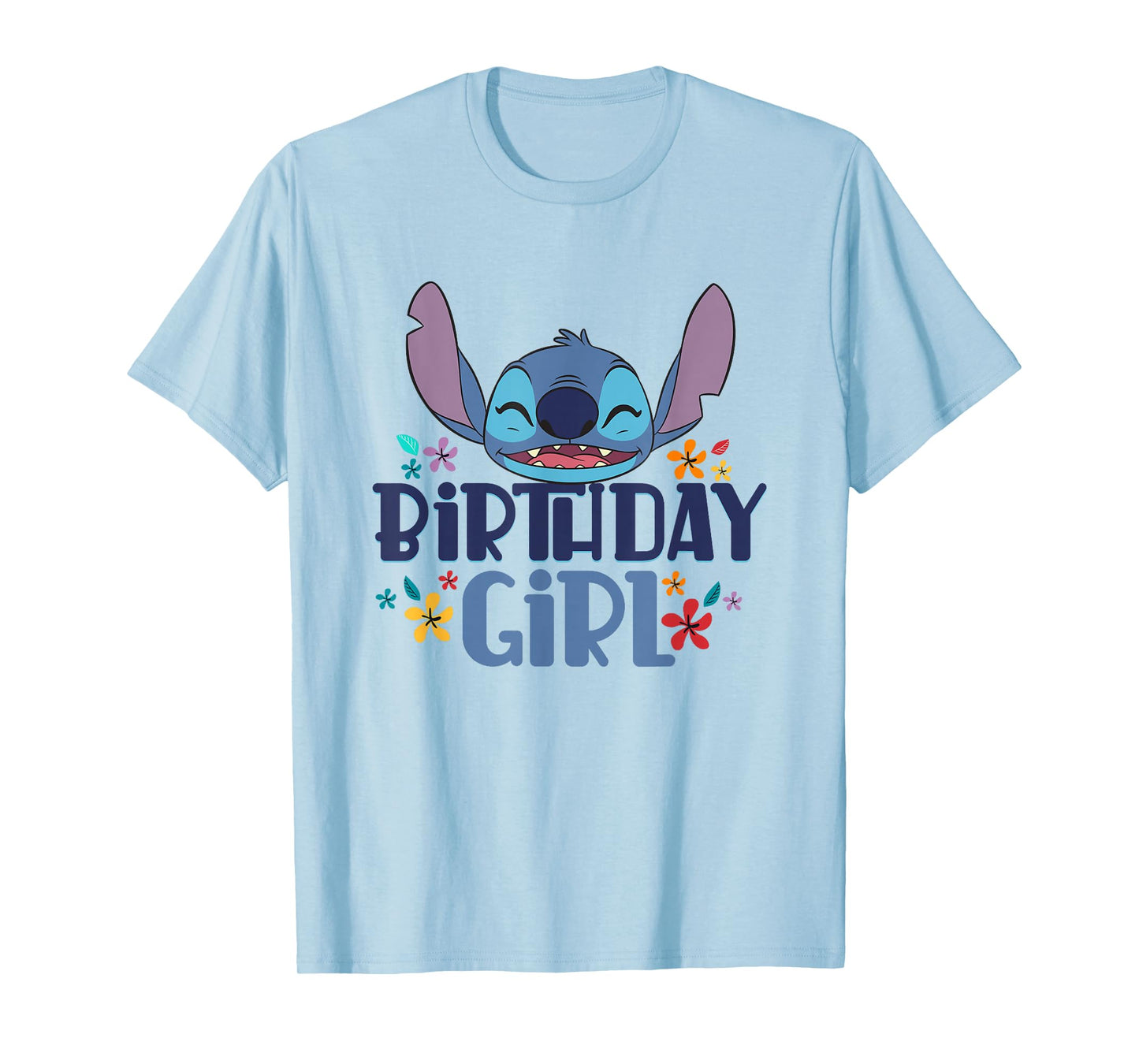 Disney Lilo & Stitch Birthday Girl Smile Stitch Floral Logo T-Shirt