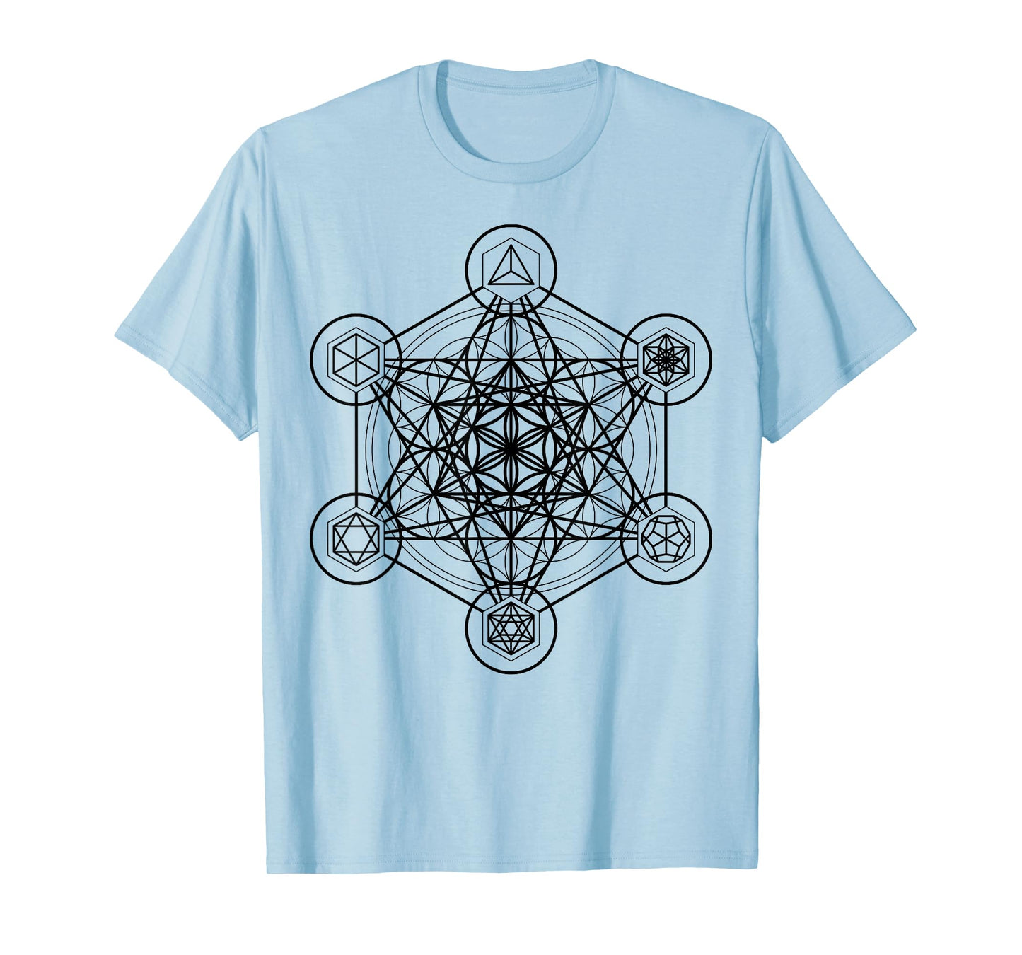 Metatron's Cube Sacred Geometry Platonic Solids Black Lines T-Shirt
