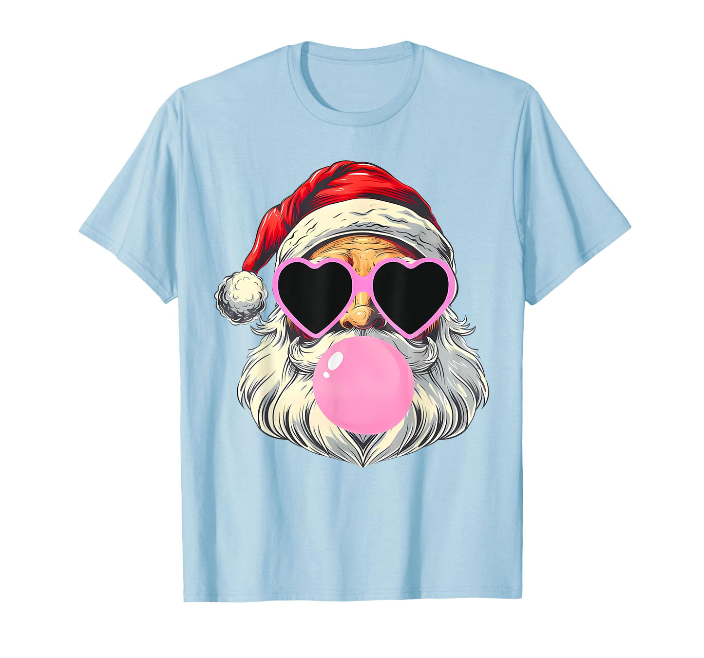 Santa Claus Blowing Bubble Gum Pink Sunglasses Christmas T-Shirt