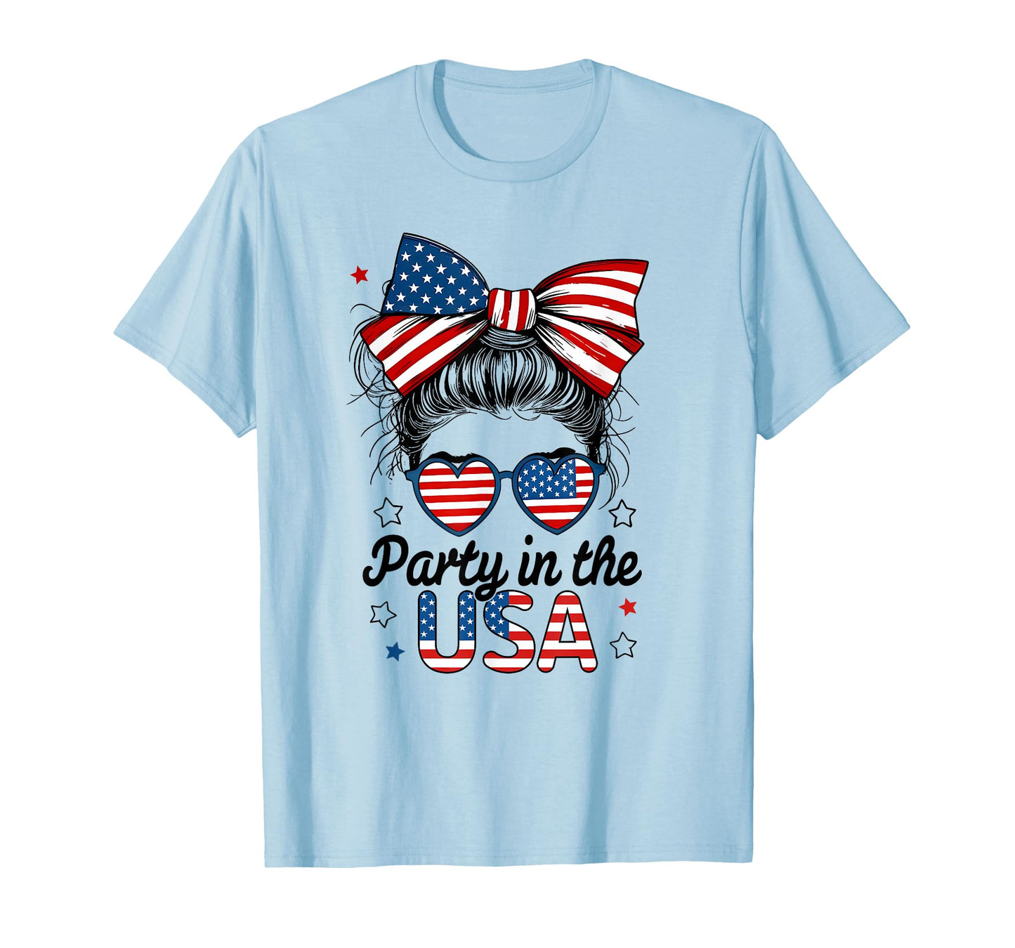 Party In USA Girls 4th of July Shirt Daughter Messy Bun USA T-Shirt