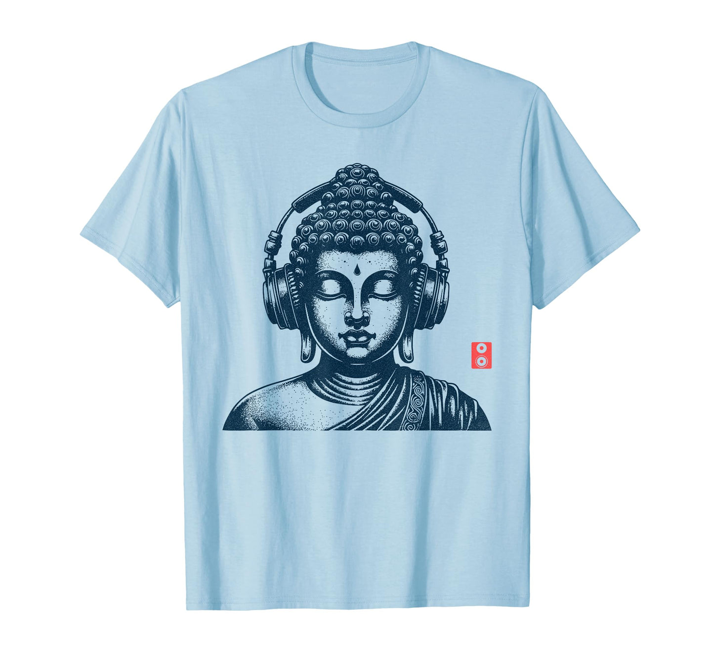 Buddha Wearing Headphones Vintage Retro Grey T-Shirt, Unisex-Adult, Short Sleeve, Music, Buddha, Relax