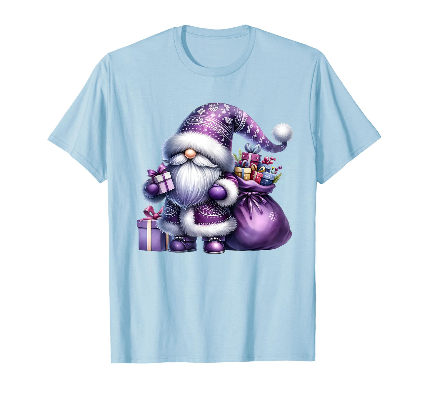 Purple Christmas Gnome With Santa Bag For Women Men Xmas T-Shirt