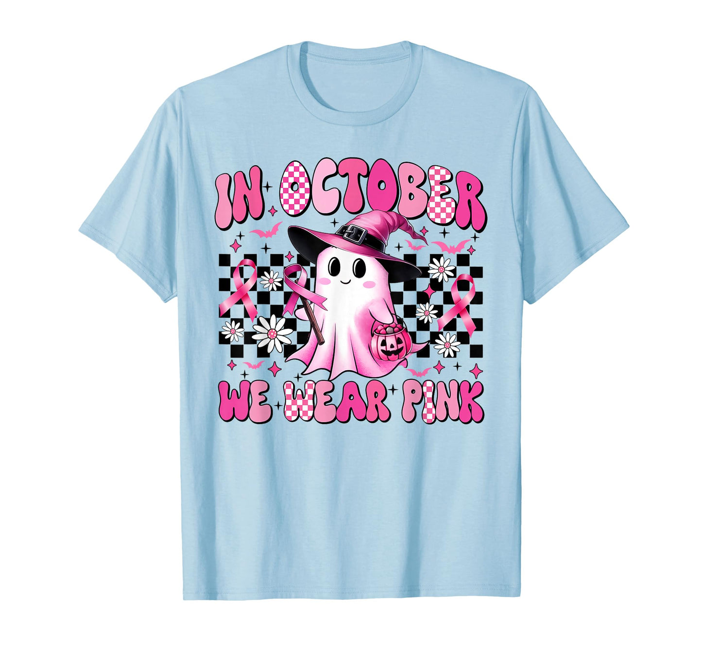 in October We Wear Pink Breast Cancer Awareness Halloween T-Shirt