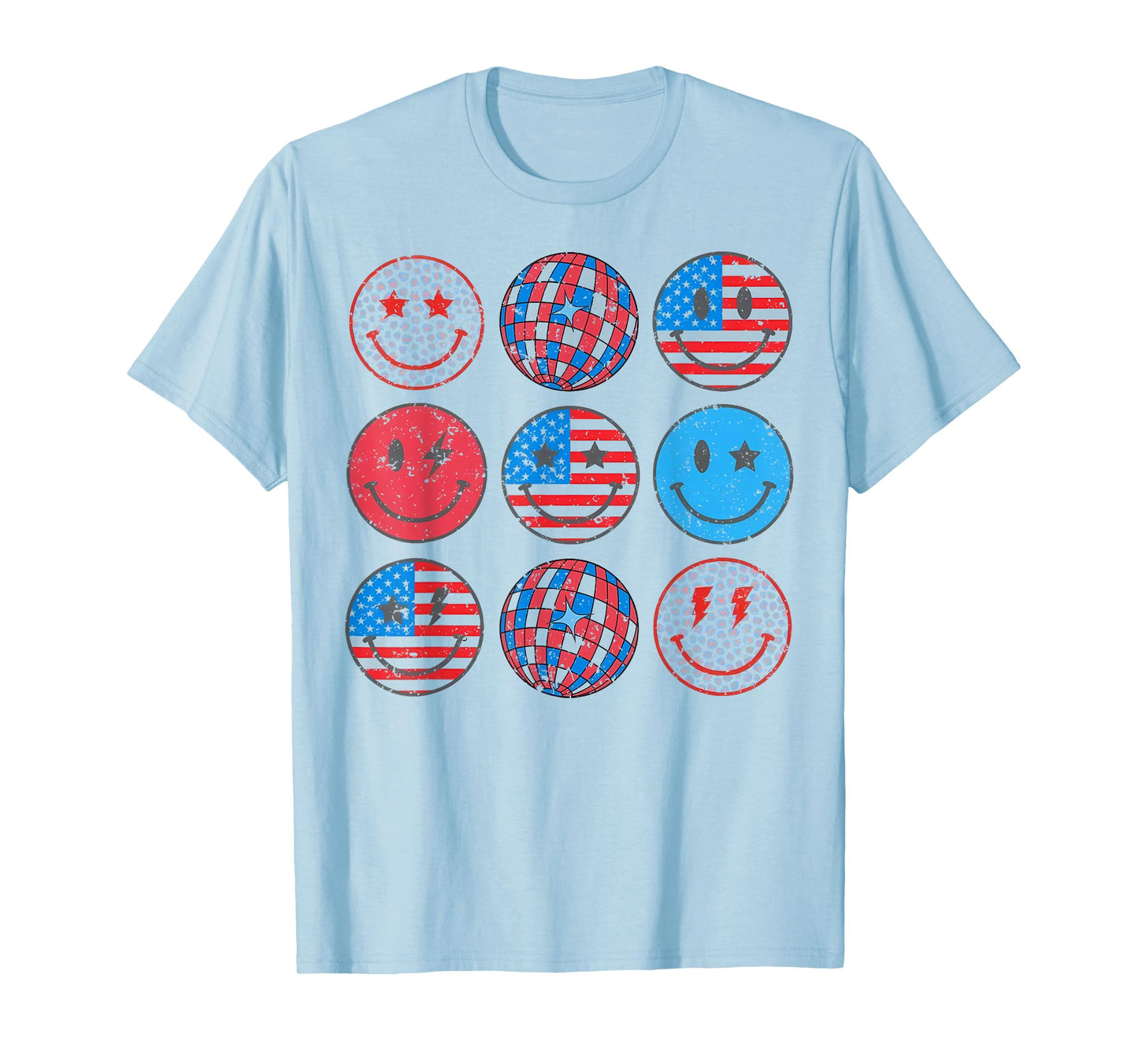 Happy 4th Of July Groovy Smile Face Red White Blue USA Flag T-Shirt for Women Kids Men
