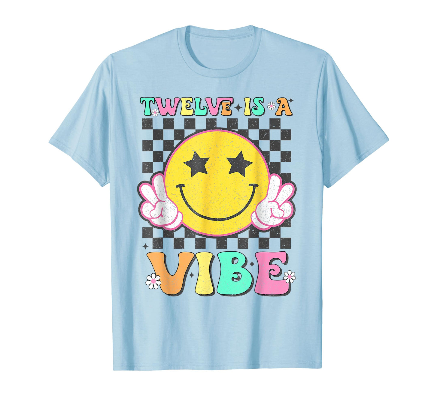 Twelve Is A Vibe 12th Birthday Groovy Smile Face 12Years Old T-Shirt