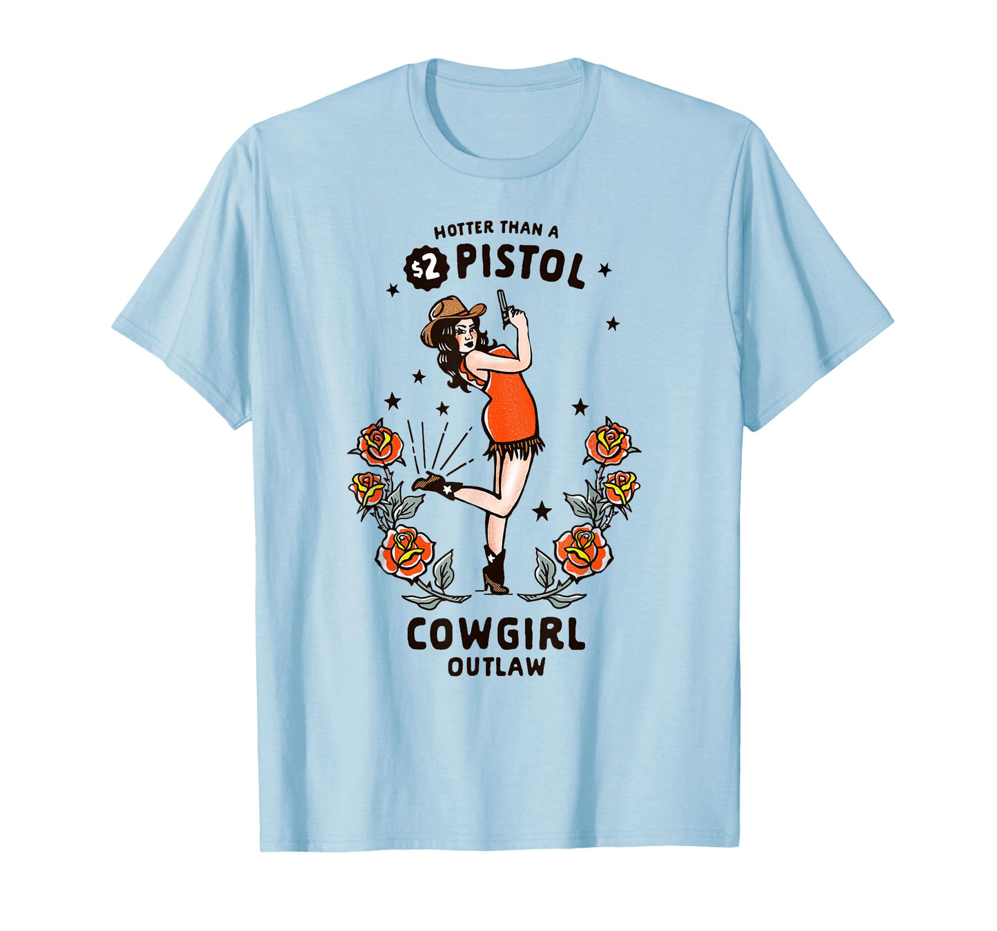 Women's Western Boho Graphic Tee Retro Outlaw Cowgirl Pinup T-Shirt